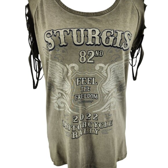 NWT E'Go USA Designs Sturgis 82nd Motorcycle Ralley 2022 Green Top Small - Picture 3 of 12